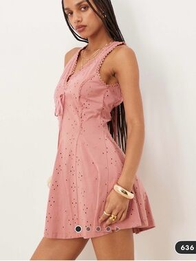 ASOS Dusty Rose Eyelet Tie-Back V-Neck Tank